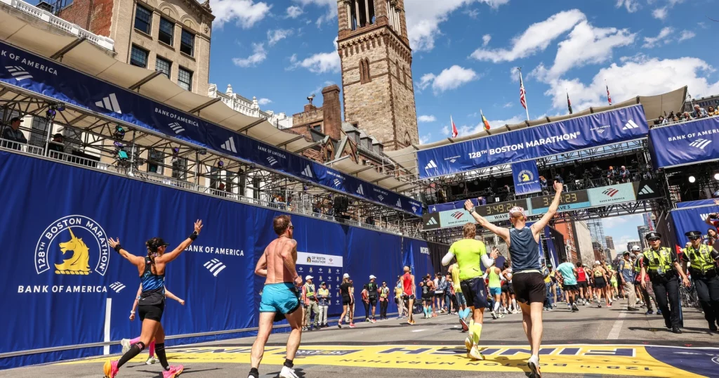 Boston Marathon 2024 runners crossing finish line