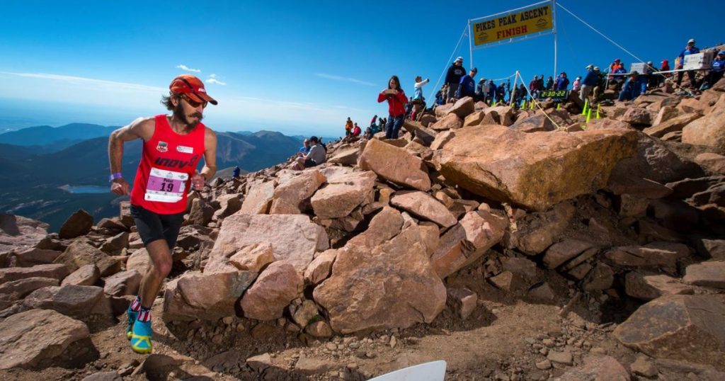 Pikes Peak Marathon runner near finish at the top of the mountain